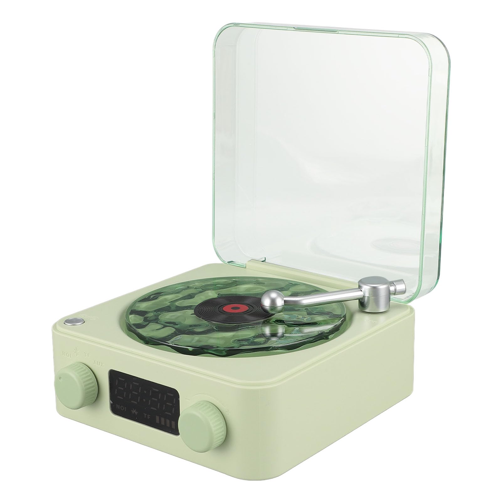 Waves Vintage Record Player Bluetooth Speaker with Ambient Light & Clock, Portable Stereo Sound for Bedroom Office Party - Green