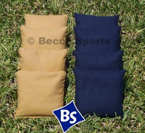 Weather Resistant Cornhole Bags Set - 4 Navy Blue &amp; 4 Gold (Dark Gold)