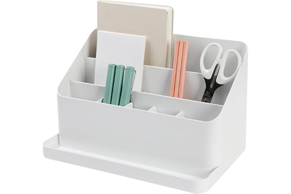 Blue Ginkgo Desk Organizer – Korean-Made Office Storage for Pens, Notes, Mail, and Supplies (White)