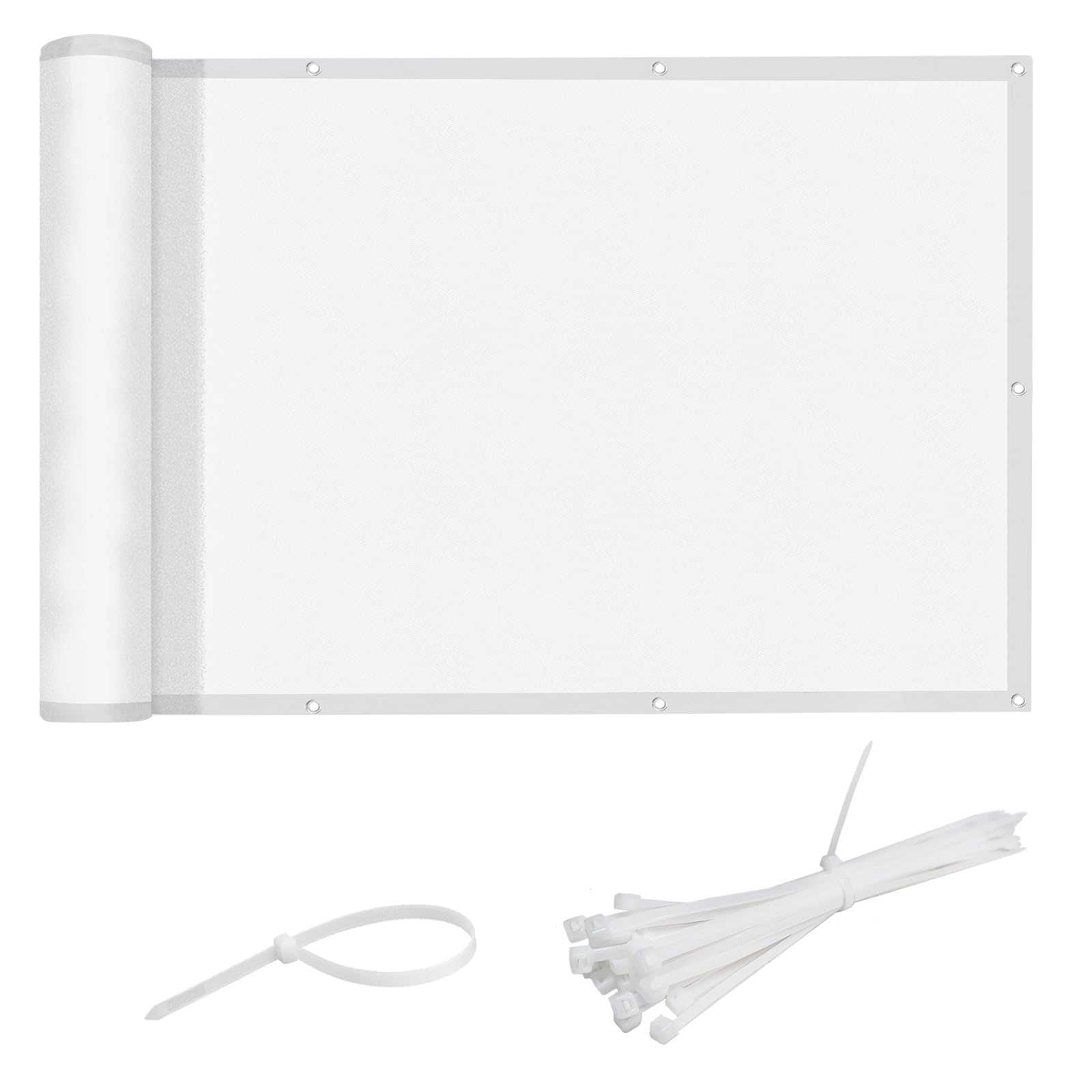 Photo 1 of LOVE STORY Waterproof Balcony Privacy Screen Cover - White 3’ x3’ Opaque Fence Covering Privacy, 100% Polyester Fabric, UV Protection Shield for Apartment Railing,Outdoor Patio, Deck, Porch