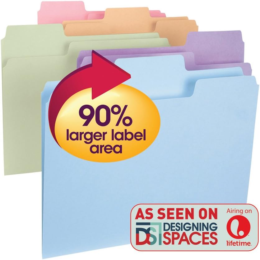 Smead SuperTab File Folder, Oversized 1/3-Cut Tab, Letter Size, Assorted Colors, 24 per Pack (11927) : Office Products