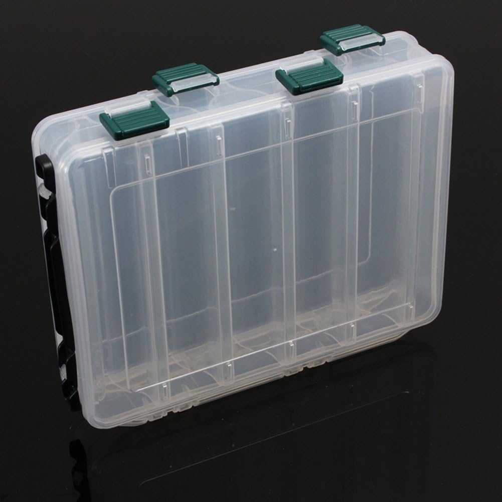 Doubleer Fishing Tackle Double Sided Bait Box Double-sided plastic Plastic Fishing Lure Box 10 Compartments Transparent Visible Box with Drain Hole