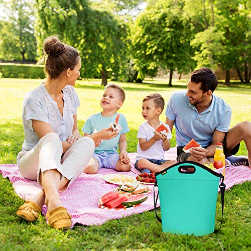 Large Neoprene Lunch Bag for Women Adults, 14" x 14" x 5.5" Insulated Big Lunch Tote Box Reusable Lunch bag for Work Office Outdoors Travel (Green) - Thumbnail 6