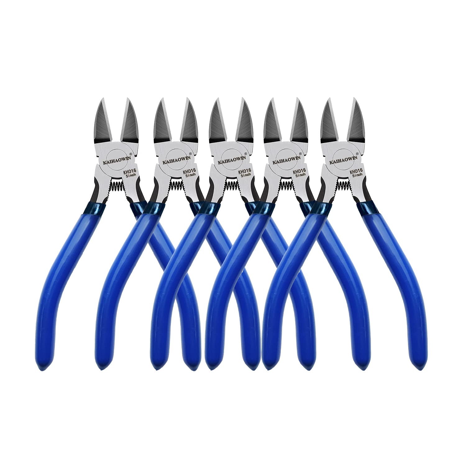 Wire Cutters 5", 5 Pack KAIHAOWIN Precision Flush Cutters Ultra Sharp Wire Cutters for Crafting Side Cutters Wire Snips Spring Loaded Dikes Wire Cutter for Jewelry Making, Blue with Black Handle