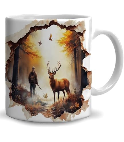 Wild Wings Autumn Run Antler Handle Mug - 16oz Sculpted Ceramic, Whitetail Deer Design