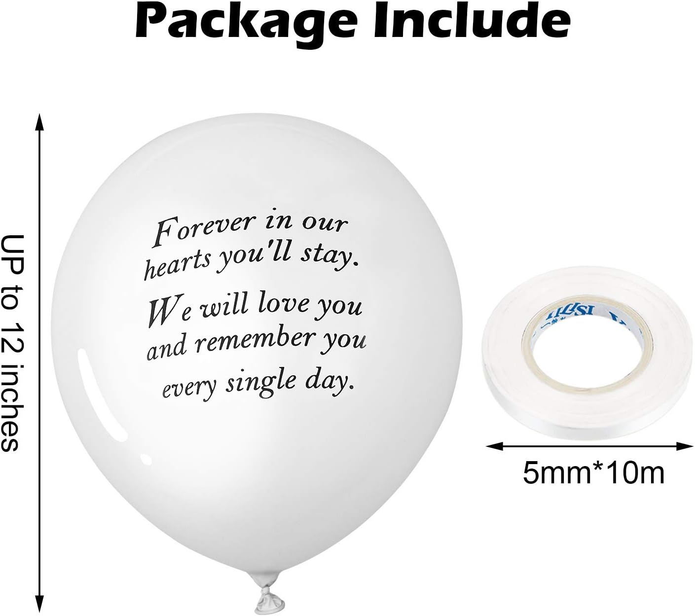 Gejoy 50 Pieces Funeral Balloons 12'' White Remembrance Memorial Balloons and 3 Pcs Ribbon for Release Funeral Decoration - Image 3