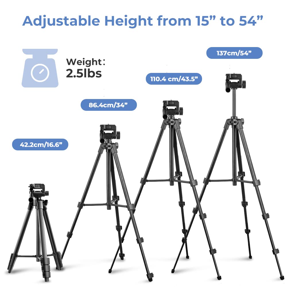 UBeesize 54'' Camera Tripod, Phone Tripods for iPhone with Bag, Travel Tripode Stand with Remote Compatible with iPhone 17/1615/14/13/12/11, Android Phones, Cameras, DSLR and Gopro