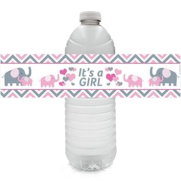 Amazon Com Pink And Gray Elephant Baby Girl Shower Water Bottle Amazon Com Pink And Gray Elephant Baby Girl Shower Water Bottle
