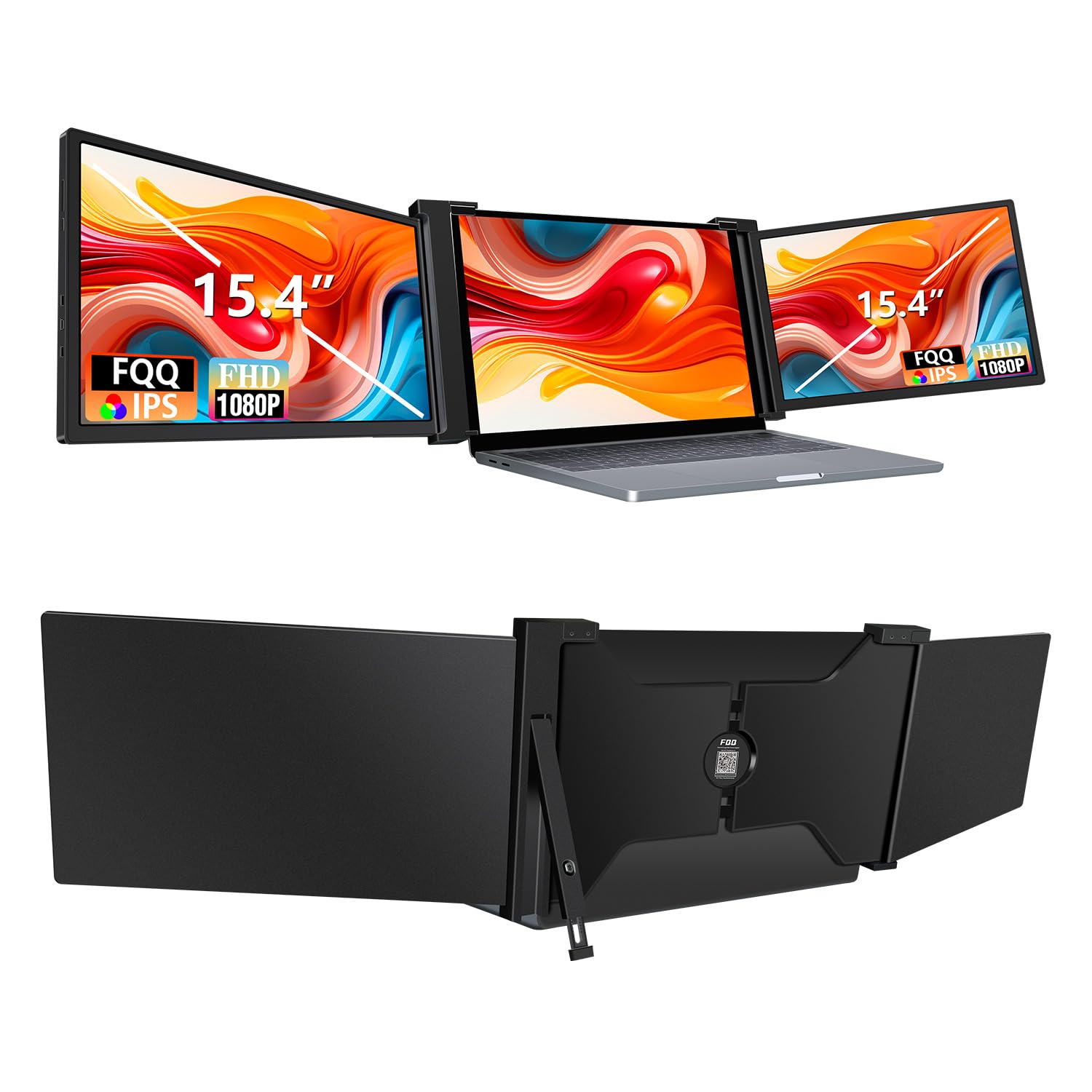 FQQ Laptop Screen Extender, 15.4-inch Portable Monitor for Laptop with Ultra-Slim FHD IPS Display, USB-C Plug and Play Extended Screen Compatible with MacOS, Windows for 15.6-17.3