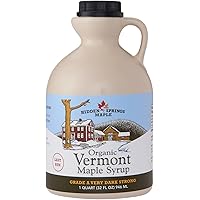 HIDDEN SPRINGS MAPLE 100% Organic Vermont Maple Syrup, Grade A Very Dark Robust, 32 Ounce, 1 Quart, Family Farms, BPA-free Ju