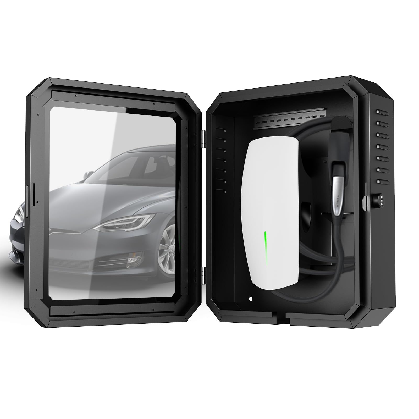 Photo 1 of Charger Box for Tesla Gen 3, Outdoor Wall Charger Cover for Tesla Accessories, Rainproof Dustproof Wall Connector Charging Cable Organizer Tesla Charger Lock Box