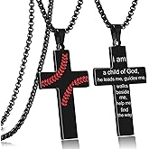 RWQIAN Baseball Cross Necklace for Men Bible Verse, Christian Religious Scriptures Faith Baptism 1st First Communion Pendant Chain for Boys, Father's Dad Day Graduation Jewelry Gifts for Him