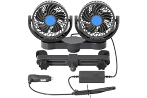 XGGYA 12V DC Rear Seat Cigarette Lighter Fan, Low Noise Dual Head Air Circulation Car Seat Fan, Infinitely Variable Speed, 360°Degree Rotation Portable Truck Fan, Suitable for Truck,Van, SUV,RV