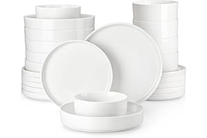 MALACASA 24 Pieces Porcelain Dinnerware Set, Modern White Dish Set for 6, Premium Serving Plates and Bowls Sets, Chip and Scr