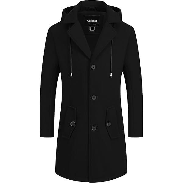 ZIWOCH Mens Trench Coat Wool Blend Hoodie Long Jacket Full Zip