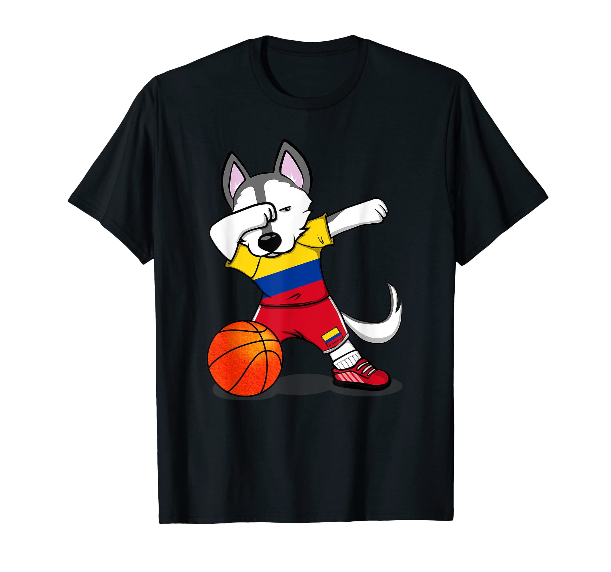 Dabbing Husky Colombia Basketball Fans Jersey Colombian Flag T-Shirt