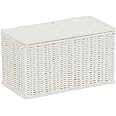 Household Essentials Small Handwoven Paper Rope Wicker Basket with Lid, White