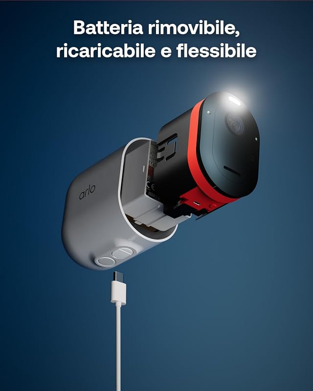 Pro 6 Telecamera WiFi Esterno Senza Fili, 2K+ HDR, rilevamento AI, visione notturna a colori, compatibile con Alexa, Prova Inclusa Secure, 4 telecamere + 1 batteria aggiuntiva e caricatore doppio