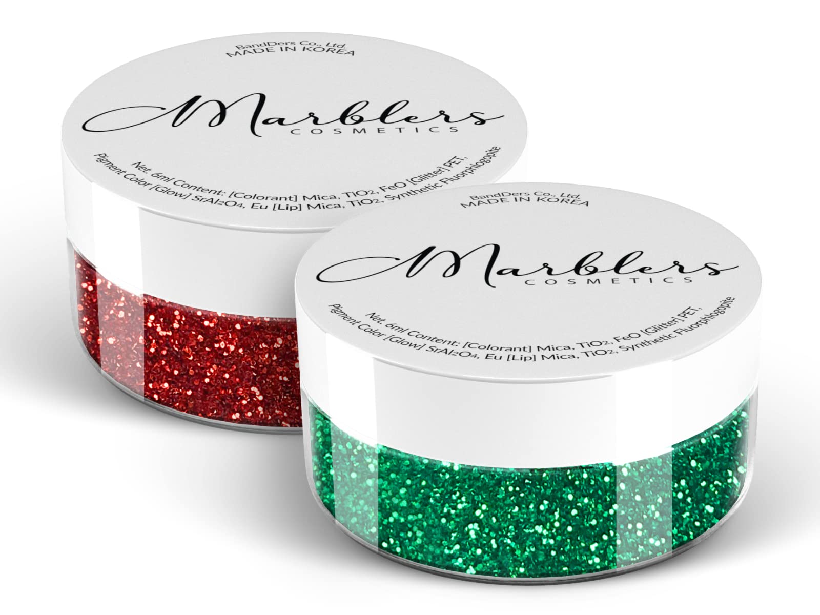 MARBLERS Cosmetic Grade Fine Glitter Duo [Santa Red & Christmas Green] 0.36oz (10g) | Non-Toxic | Vegan | Cruelty-Free | Eyeshadow, Nail Polish, Nail Art | Festival, Rave & Party Makeup | Body & Face — image 1