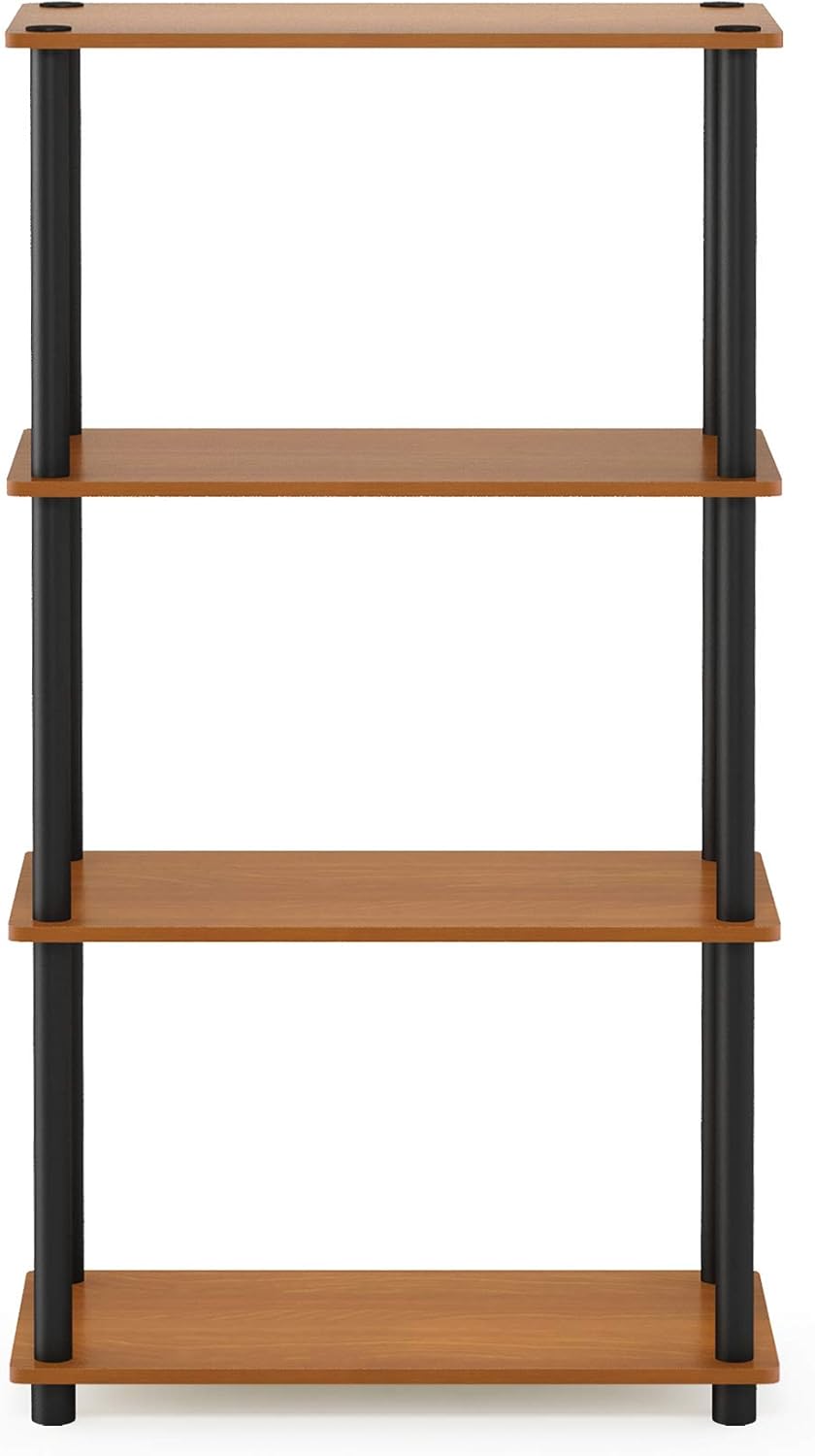 Furinno (99557LC/BK) Turn-N-Tube 4-Tier Multipurpose Shelf Display Rack - Light Cherry/Black: Furniture & Decor