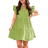 Fisoew Plus Size Dresses for Women Summer Ruffle Short Sleeve V Neck Dress Tiered Swing A Line Babydoll Mini Dress