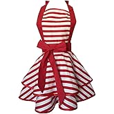 Hyzrz Lovely Handmade Cotton Retro Aprons for Women Girls Cake Kitchen Cook Apron for Mother's Gift (Red)