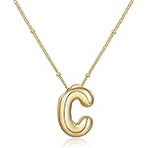 Behrooci Gold Bubble Initial Necklace for Women Balloon Letter Necklace 18K Gold Plated Dainty Alphabet Pendant Puffy Name Personal Necklace
