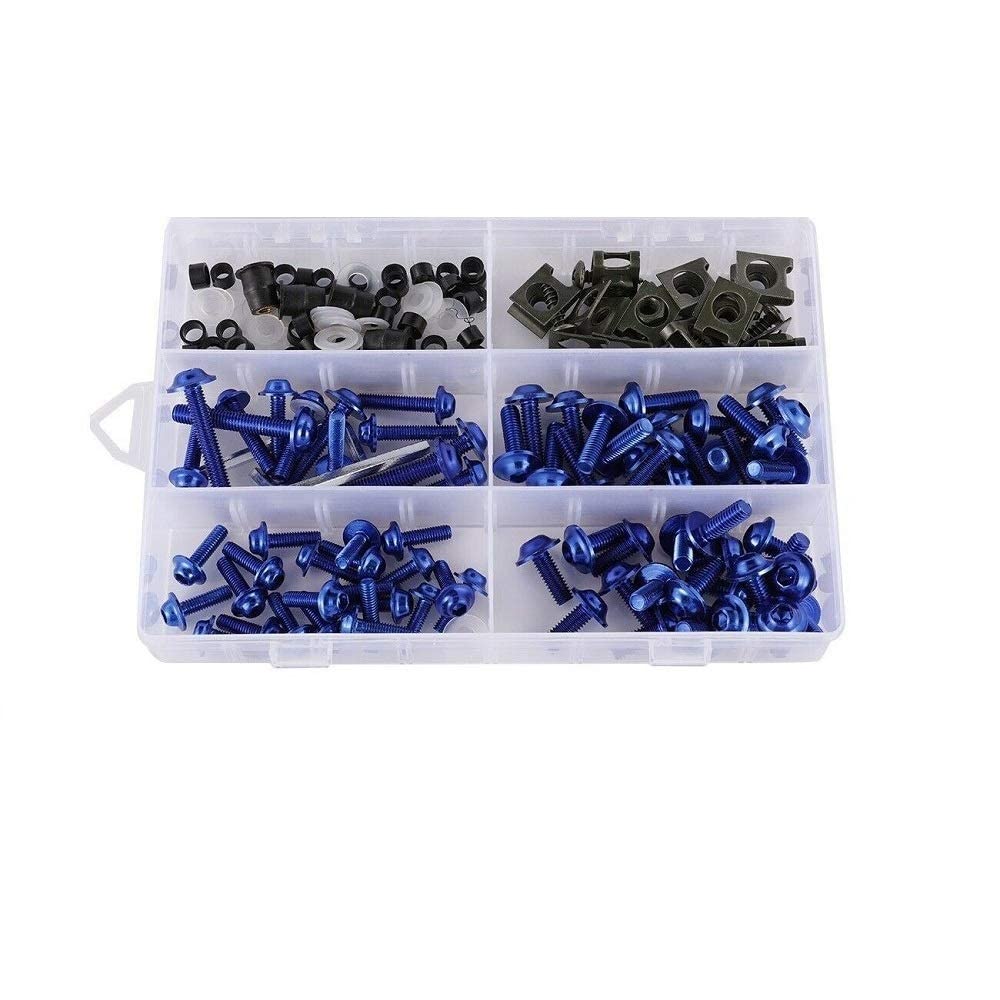 Sunwan Motorcycle Fairing Bolt Kit Universal Aluminum Complete Windscreen body modification screws (Blue)