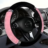 YSFKJ Fluffy Steering Wheel Cover, Universal 15 Inch Colorful Rhinestones Car Steering Wheel Cover, Sparkly Crystal Diamond Steering Wheel Protector for Women Girls,Pink