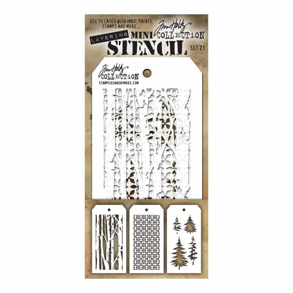 Stampers Anonymous MTS021 Tim Holtz Mini Layered Stencil Set, Multi-Colour, Pack of 3