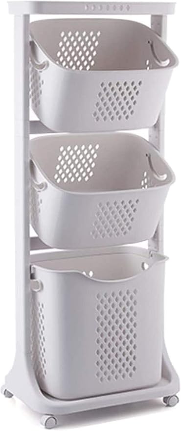 Amazon ランドリーバスケットエクストラ大きい妨げバスケット 汚れた服多層貯蔵バスケット バスルームタオルラックプラスチック家族 ホワイト ホイール Size 3 Layers かご バスケット オンライン通販