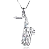 HUKKUN Turquoise Violin/Saxophone/Music Piano Necklace Sterling Silver Music Jewelry Gifts for Women Music Lovers