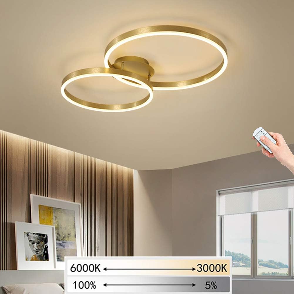LED Deckenleuchte Gold Runde Ringe 2-Flammig Deckenlampe Dimmbare
