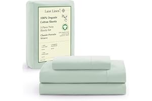 LANE LINEN 100% Organic Cotton Twin Bed Sheet Set, Soft & Comfy Low Pill Fade Resistant Machine Wash Reinforsed French Seam Sustainably Produced Eco Friendly Sábanas Twin- Cool Blue