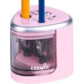tenwin Electric Pencil Sharpener for Colored Pencils, Battery Operated Pencil Sharpeners for No.2 and 6-12mm Pencils, Dual Hole for Office School Artists Adults Kids Use（Pink）