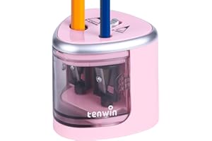 TIHOO tenwin Electric Pencil Sharpener for Colored Pencils, Battery Operated Pencil Sharpeners for No.2 and 6-12mm Pencils, Dual Hole for Office School Artists Adults Kids Use（Pink）
