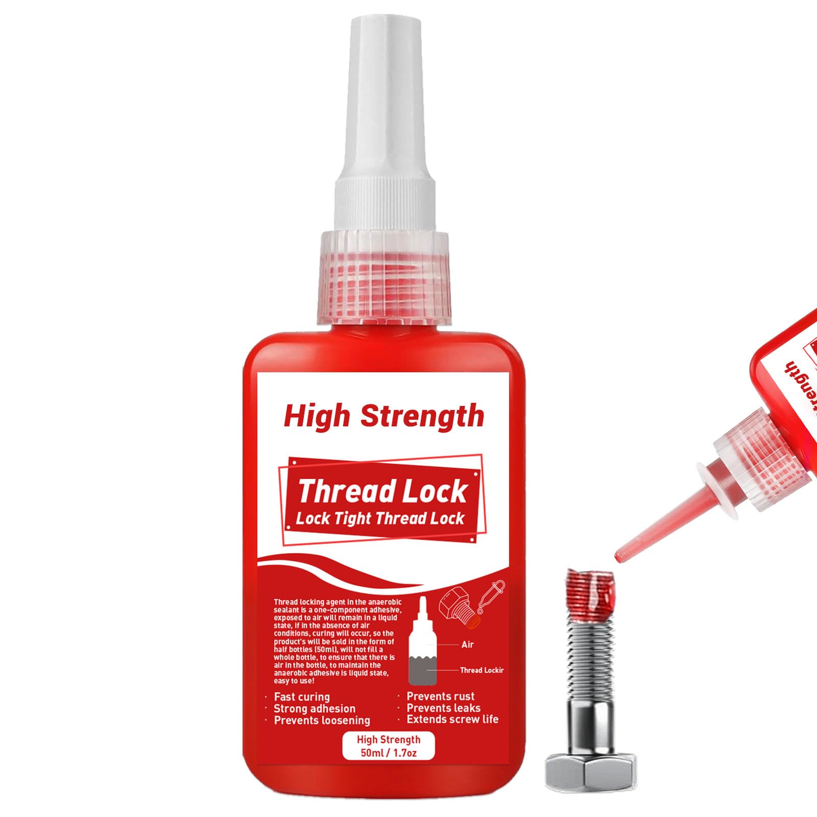 Thread Lock, 50ml Locktight Threadlock, High Strength Threadlocker Red Gap Filling, Lock & Seal Nuts, Bolts, Metals, Stable & Anti-Rust, Leakage