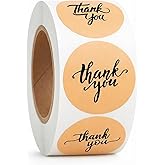500 Thank You Stickers Roll – 1.5" Round Kraft Paper Labels with Black Script – Self-Adhesive Stickers for Small Business Packaging, Paper Bags, Gift Boxes & Envelopes