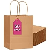 qiqee 50-Packs Brown Paper Gift Bags with Handles Bulk 13"x10.3"x4.6" Large Size Party Favor Bags Multiple Uses