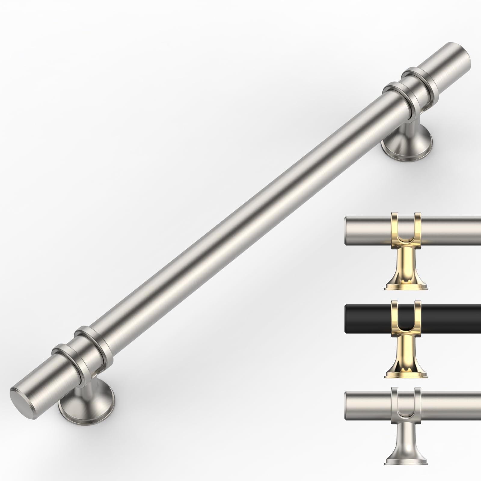 9BUILD 10 Pack 160mm Brushed Satin Nickel Kitchen Cabinet Handles - Zinc Alloy & Stainless Steel - Modern Style - Suitable for Cupboards, Wardrobes, Drawers, Doors & Cabinets