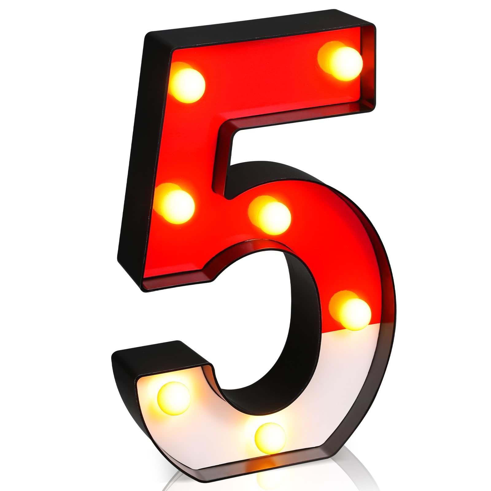 Photo 1 of Mudder Red and White Light up Numbers Party Decorations, LED Anime Cartoon Pattern Glowing Numbers, Birthday Table Centerpieces Cartoon Animated Birthday Party Supplies, 8.58 x 5.2 Inches (5)