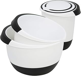 com-four® 3x Rührschüsseln in verschiedenen Größen, mit Stoppboden, Ausgießer und rutschfestem Griff (3 Stück - weiß. schwarz)