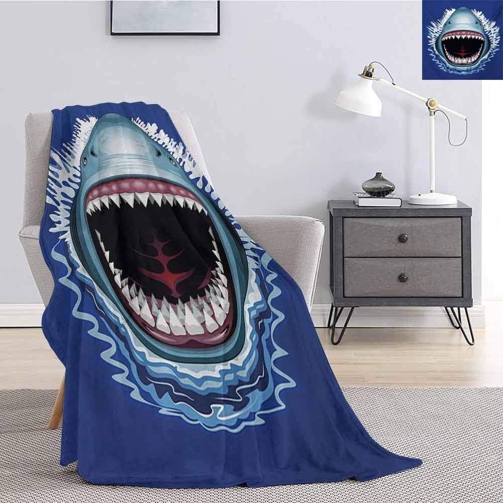 Luoiaax Shark Children's Blanket Attack of Open Mouth Sharp Teeth Sea Danger Wildlife Ocean Life Cartoon Lightweight Soft Warm and Comfortable W91 x L60 Inch Navy Blue Grey Fuchsia