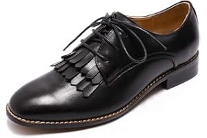 Mona flying Women's Leather Perforated Lace-up Oxfords Brogue Wingtip Derby Shoes for Ladies Women