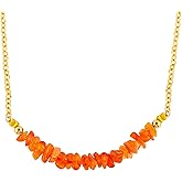 TheCraftMan Carnelian Crystal Chip Bar Necklace for Women, Gold Plated Dainty Gemstone Necklace, 16+2 Inch Adjustable Chain, Natural Carnelian Jewelry Gift