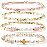 Bohxantium Gold Beaded Bracelets Stack for Women Valentines Day Gifts for Her Stackable 14K Gold Plated Beads Ball Cross Bracelet Boho Christian Jewelry Faith Friendship Birthday Gifts for Women