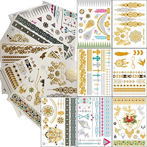 Metallic Temporary Tattoo Stickers Gold Silver Glitter Henna for Women