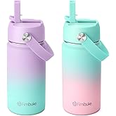 Fimibuke Kids Insulated Water Bottle - 14oz BPA-FREE 18/8 Stainless Steel Travel Tumbler Leak Proof Double Wall Vacuum Kid Cup with Straw Metal Water Bottle for School Boys Girls(2 Pack, Candy/Bubble)