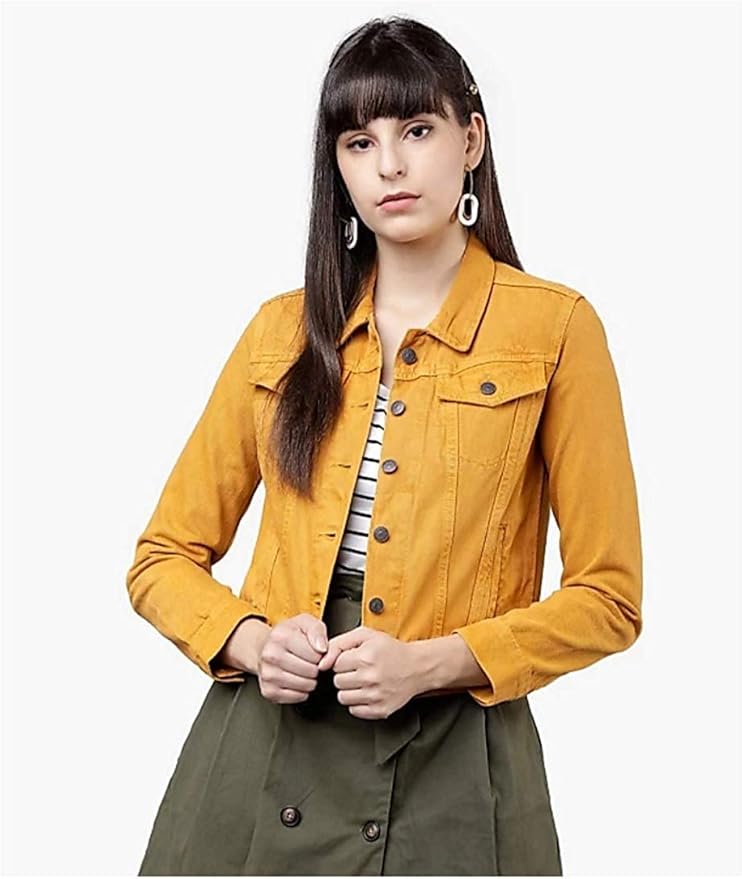 Buy Myracollection Full Sleeves Denim Yellow Jacket for Women (Yellow