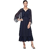 S.L. Fashions Womens Tea Length Mesh Sleeveless Mother of The Bride Dress with Embellished Shoulder Jacket